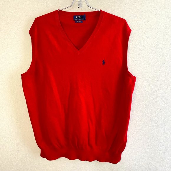 1XB/ 1G Ralph Lauren Classic Vintage Red V Neck Sweater Vest w149 - Picture 1 of 9